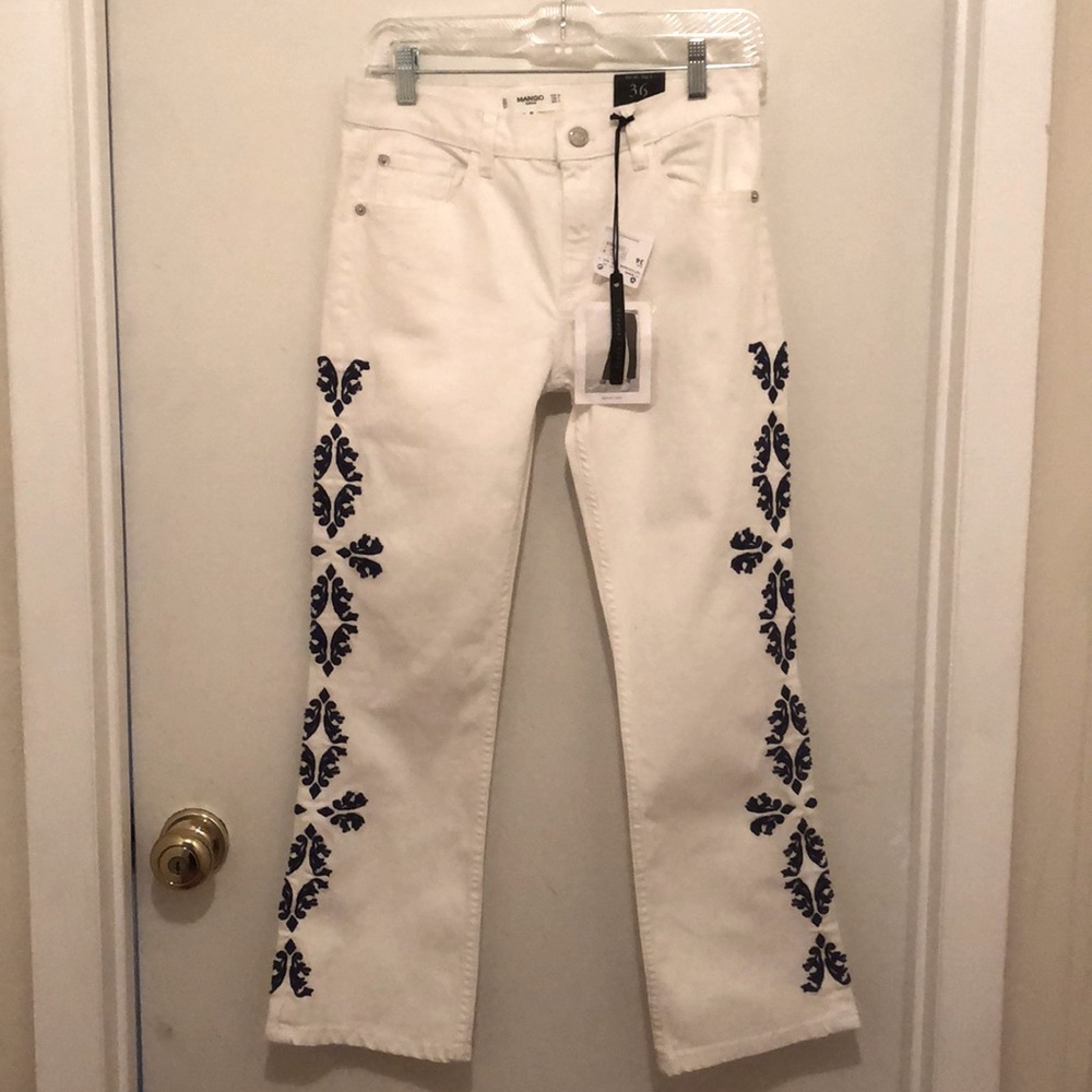 Women's Mango Denim Embroidered White Jeans (Size 4)